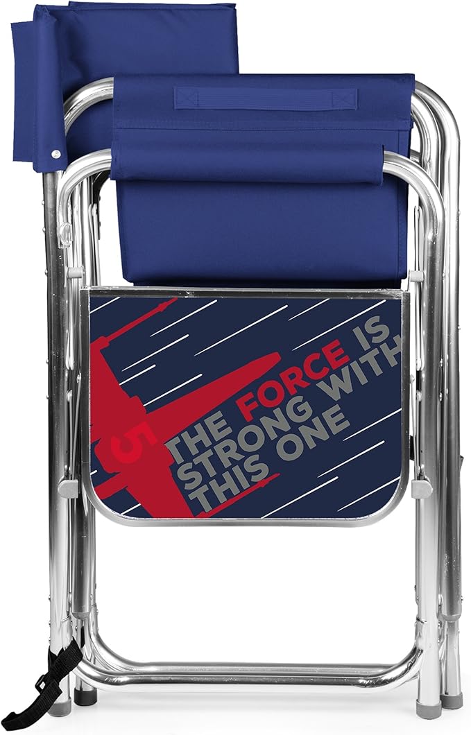 PICNIC TIME Star Wars Jedi Knight Sports Chair with Side Table Folding Beach and Camp Chair Portable Outdoor Chair with Carry Strap and Storage Pockets (Navy Blue)