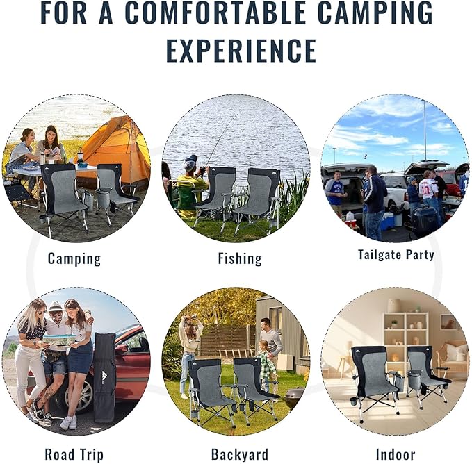 Ablazer 2 Pack Camping Chairs for Adults Portable Hunting Chair Supports 350lbs Oversized Heavy Duty Folding Chair for Camping Padded Seat Outdoor Lawn Folding Chair with Side Pockets