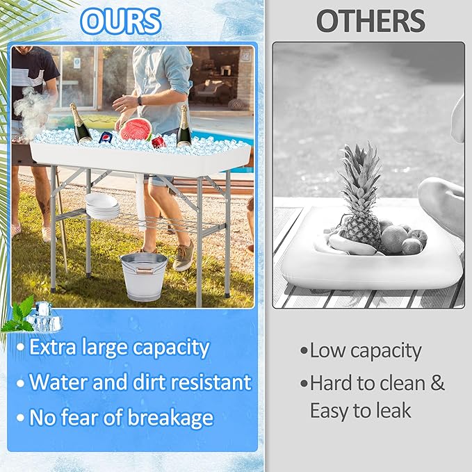 Dragosum Outdoor Cooler Table with Drain Folding Ice Cooler Table with Removable Matching Skirt Portable Table Coolers 4 Foot for Party BBQ Camping Wedding