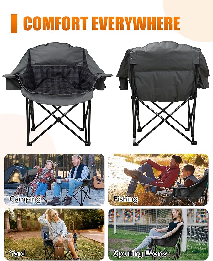 Oversized Double Camping Chair &amp XL Camping Chair 2 Pack Heavy Duty Padded Folding Camp Chairs