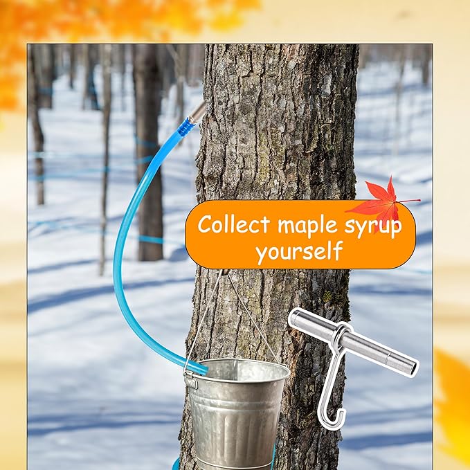 30 Pcs Maple Syrup Taps Kit Include 8 Pcs Taps Spiles with Hooks 4 Pcs Filtering Funnel 1 Pcs Drill Bit 8 Pcs Blue Food Grade Maple Syrup Tubing With 1 Pcs Spile Cleaning Brush