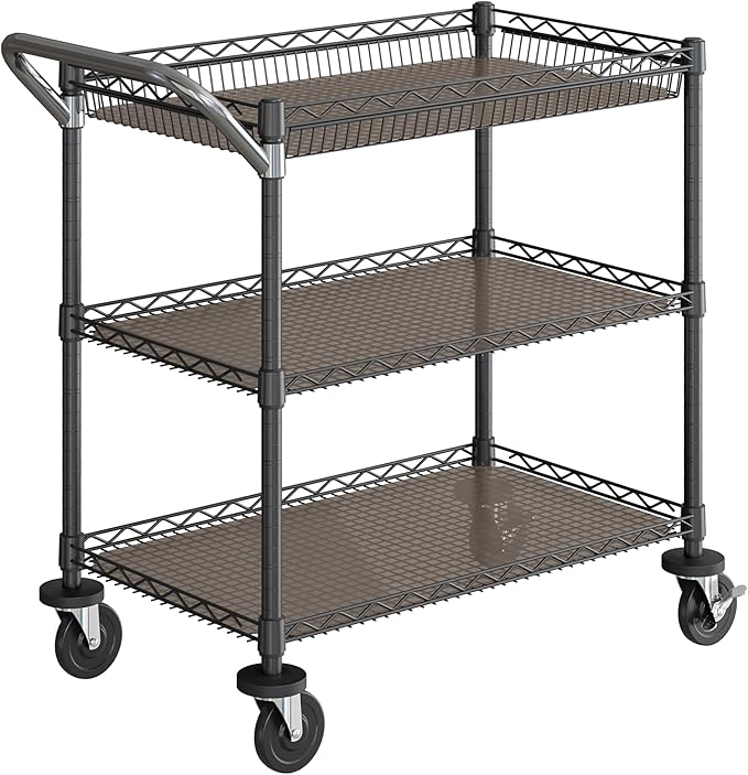 Seville Classics UltraDurable NSF Commercial Heavy Duty Metal Rolling Utility Cart w/Steel Shelves Handle Bar for Garage Warehouse Kitchen Office Deep Top Basket (34.75 W x 20.25 D) Graphite