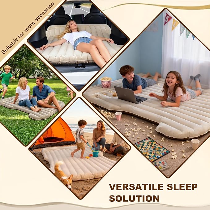 ZKOO Car Air Mattress 4 Inch SUV Truck Camping Air Mattresses Quick Inflation Chamber Portable Driving Trip Air Bed Soft Flocked Top for Camping Colchon Inflable with Storage Bag (Khaki)