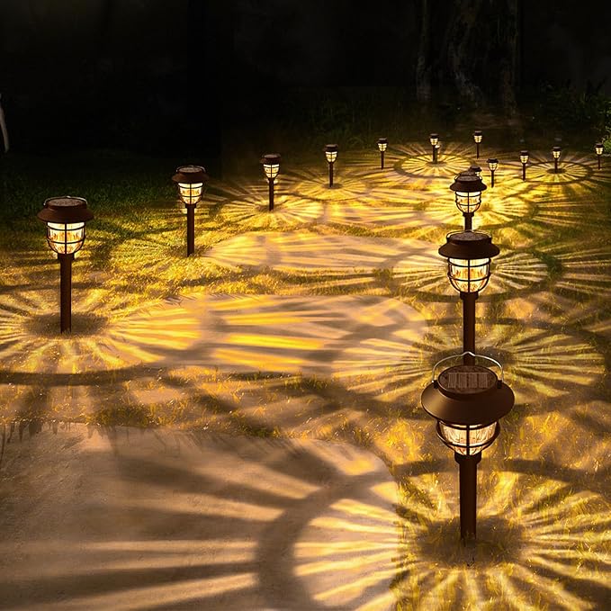 10 Pack Solar Pathway Lights Outdoor- Bright Solar Powered Garden Light with 3000K Warm LED Auto On/Off Waterproof Path Lights Decorative Landscape Lighting for Yard Patio Walkway Driveway