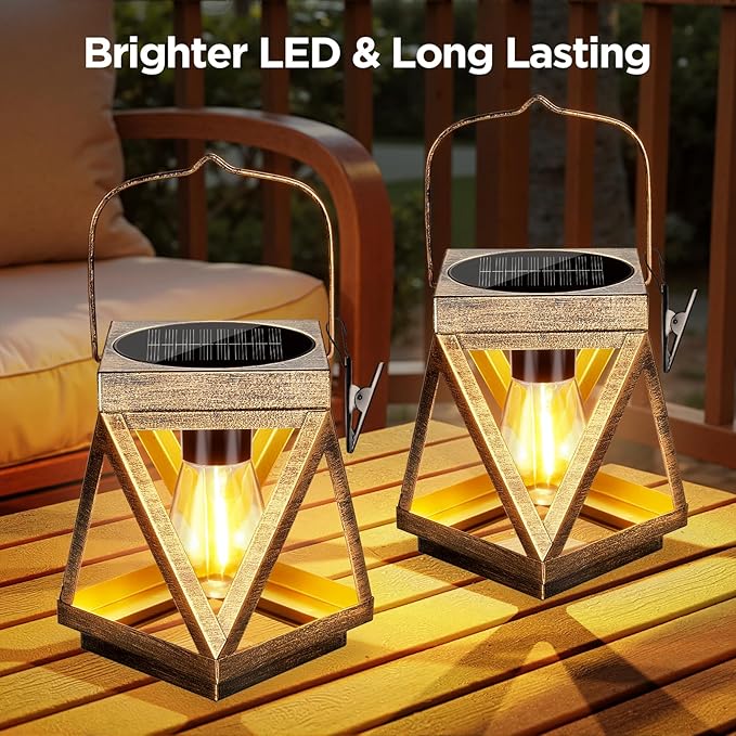 KOOPER Solar Lanterns Outdoor Waterproof 4 Pack Upgraded Metal Hanging Solar Lights Outdoor Lantern Decorative Bright Bronze Hanging Lanterns for Yard Patio Table Pathway Garden Decor