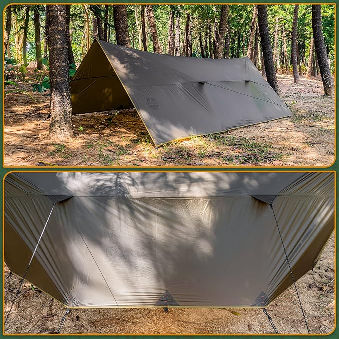 POMOLY Camping Tarp Hammock Tarp 9×12ft Ultralight 20D Silnylon Waterproof 3000mm for Hiking Backpacking - Wolfden UL