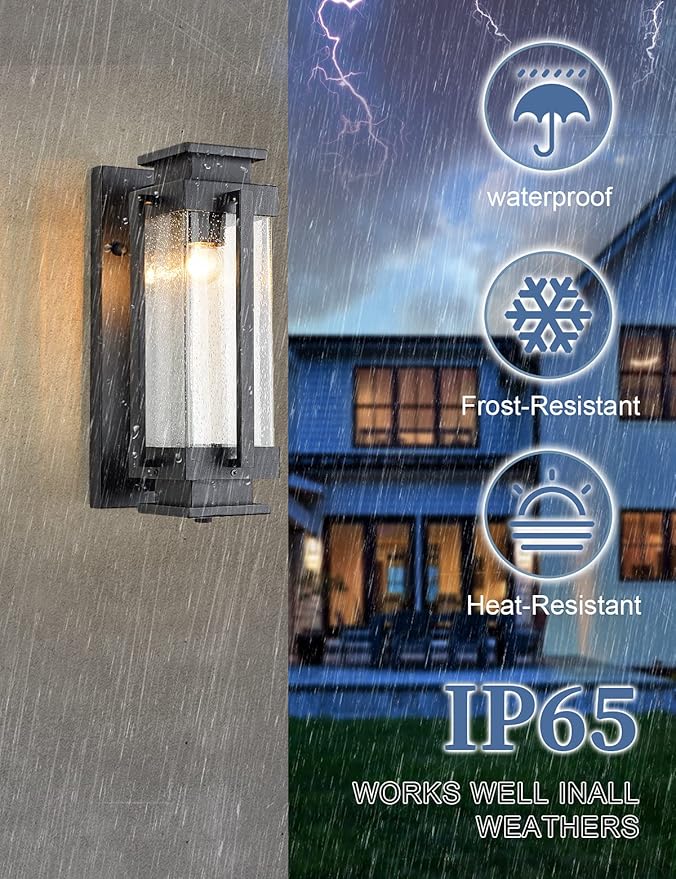 Dusk to Dawn Outdoor Wall Lanterns Large Exterior Porch Lights Wall Mount IP65 Waterproof Outdoor Sconces with Seeded Glass Outside Wall Lamp for House Garage Front Porch Patio