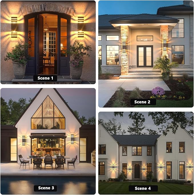 GEYANG Outdoor Wall Light Modern: 14W 3000K Waterproof LED up Down Wall lamp - Dusk to Dawn Lighting - Aluminum Exterior Fixture for Home and Garden Backyard Patio - 6 Pack