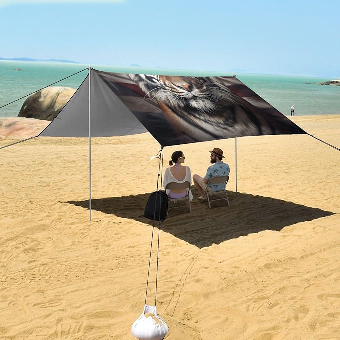 Camping Sun Shelters Cool Tiger and Flag Beach Canopy 126 * 110.2in