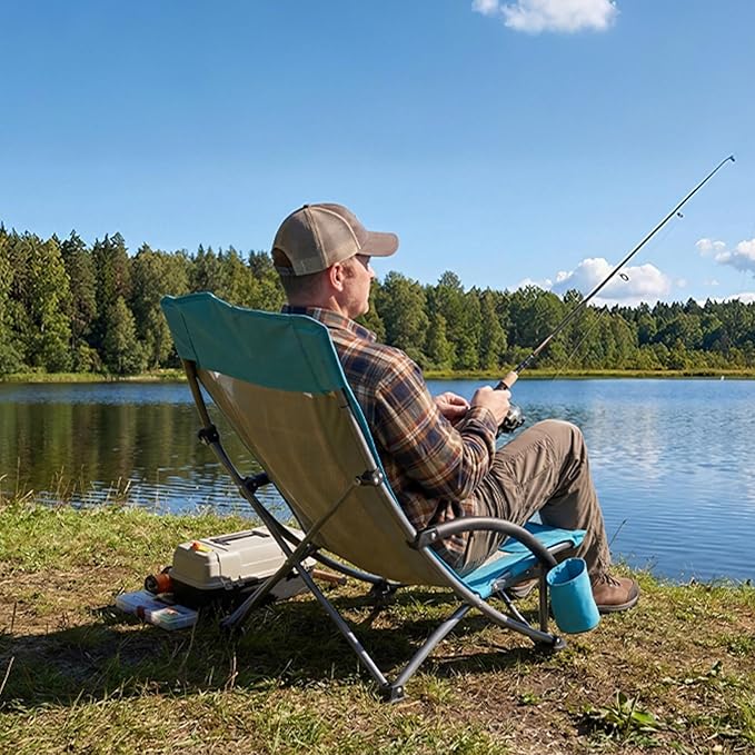 VEVOR Folding Beach Chair High Back Camping Chairs for Adults with Cup Pocket Mesh Back Carry Bag Portable Extra Wide Seat Chair 330 lbs Heavy Duty Support for Outdoor Camp Light Blue 2 Pack