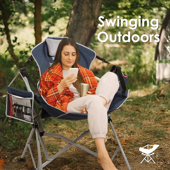 Oversized Hammock Camping Chairs Folding Swing Chair with 1-Step Design Swinging Hammock Chair with Adjustable Backrest Lumbar Support &amp Headrest for Outdoor&ampIndoor Support 400LBS Blue