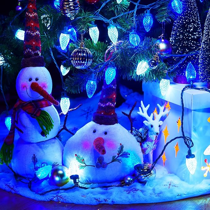 Brightown C9 LED Christmas Lights Outdoor 66 ft 100 LED Strawberry String Lights Waterproof Commercial Grade Extendable for Outside Roofline Patio Home Xmas Decoration Blue and White