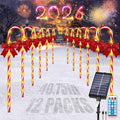 40in Christmas Solar Candy Cane Pathway Lights 12Pcs 120 LED Solar Outdoor Christmas Decorations with Red Bow Waterproof 8 Modes Timer Remote Walkway Garden Light for Xmas Yard Lawn Patio Decor