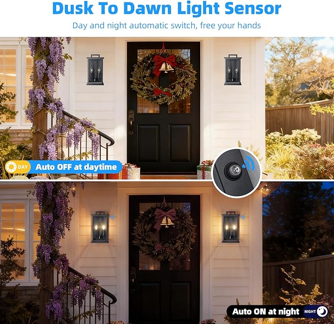 Dusk to Dawn Modern Outdoor Wall LightsMedium Modern Outdoor Lanterns for PatioFront DoorGarageWaterproof Porch Light FixtureBlack Exterior Wall Sconce Light Fixtures E12 Base1 Pack