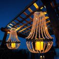 Hanging Candle Lantern Outdoor 27” Battery Operated Modern Clear Acrylic Crystal Chandeliers with Flickering Yellow Led Candle Light S Hooks for Garden Backyard Gazebo Room Indoor Indoor Decor
