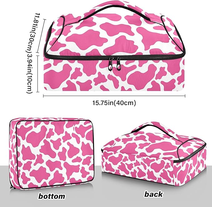 Casserole Carrier Pinkish and White Cow Print PatternInsulated Casserole Carrier for Hot or Cold Food Thermal Lunch Tote for Potluck Parties Picnic Beach Fits 9 x 13 Inches Baking Dish