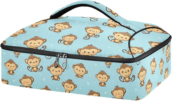 Casserole Carrier Monkey PatternInsulated Casserole Carrier for Hot or Cold Food Thermal Lunch Tote for Potluck Parties Picnic Beach Fits 9 x 13 Inches Baking Dish