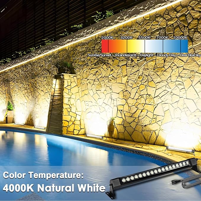 36W LED Wall Washer Light 2FT 4000K Neutral White Outdoor Wall Washer Light Bar 120V IP67 Waterproof LED Light Bar for Outdoor Plug in (2 Pack)