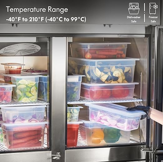 CURTA 6-Pack 1/6 Size 6 Deep Food Pan with Sealing Lid – NSF Commercial-Grade Translucent Polypropylene Stackable Freezer-Safe Storage for Restaurants Catering &amp Buffets