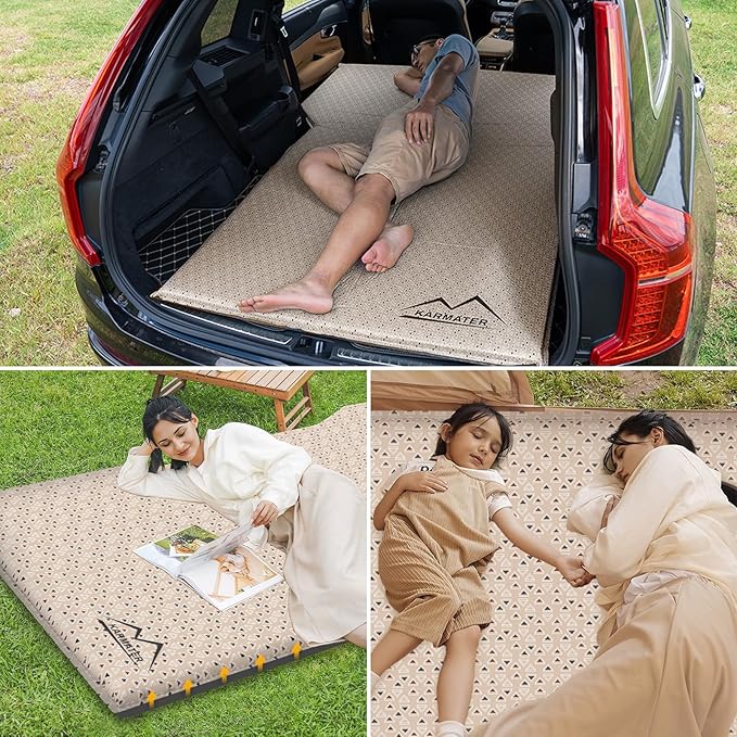 SUV Air Mattress Car Bed Inflatable Car Camping Pad with Air Pump Ultrathick Memory Foam Camping Mattress 9.0 R-Value Insulated Sleeping Pad 2 Person Camping Mat for Hiking and Backpacking