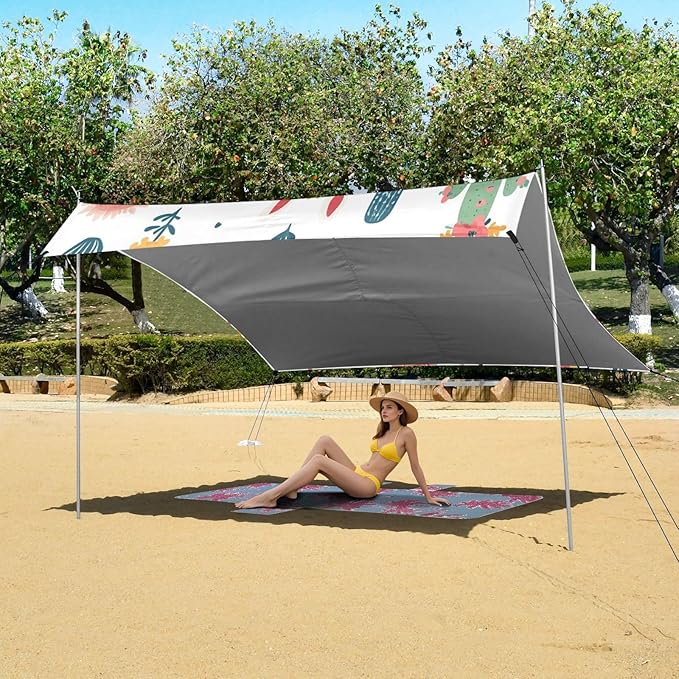 ALAZA Llama Alpaca Cactus Boho Beach Tent Sun Shelter UPF50+ Protection Beach Shade Canopy w/ 4 Sandbags for Outdoor Camping Fishing Backyard Fun Picnic 10x9 ft