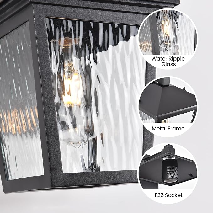 Dusk to Dawn Outdoor Wall Lantern Exterior Wall Sconce Light Fixture with E26 Base Black Waterproof Wall Mount Light Outdoor Lantern for Porch