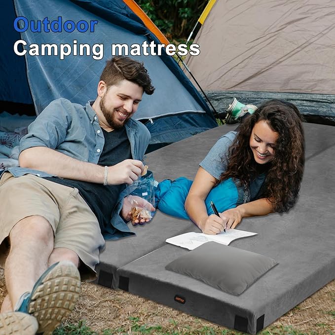 Memory Foam Camping Mattress pad Comfortable Thick Floor Sleeping Mat for Adults with Waterproof and Non-Slip Bottom Portable Roll Up Mattress for Sleepover GuestCot Mad for Car Camping