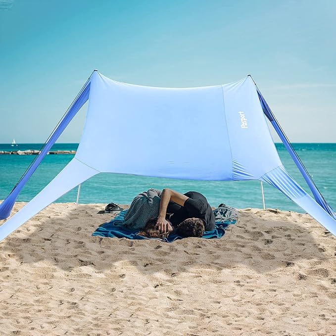 FBSPORT Beach Tent Sun Shelter Portable Beach Shade Canopy UPF50+ with Sandbags for Outdoor Family Camping Fishing Backyard Fun Picnic 7 x 7ft