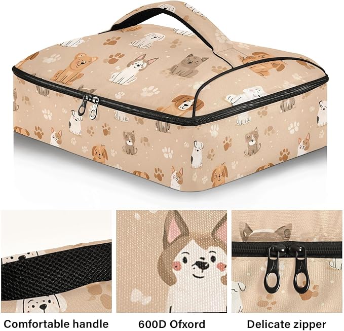 Casserole Carrier Lovely DogInsulated Casserole Carrier for Hot or Cold Food Thermal Lunch Tote for Potluck Parties Picnic Beach Fits 9 x 13 Inches Baking Dish