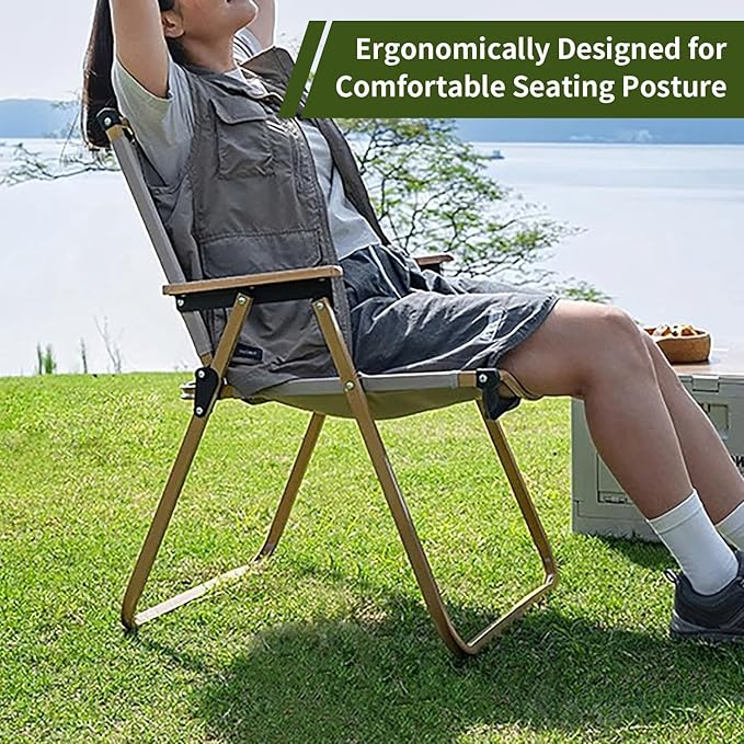 BOOSDEN Camp Chair Portable Outdoor Wide Folding Camping Chairs Ultralight Beach Chair with Wooden Handle for Picnic Lawn Leisure Park Travel Hiking Fishing2Pack