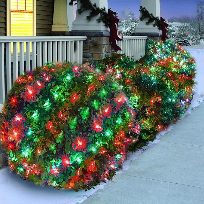 120Led Christmas Net Lights Outdoor 5ft x 6ft Connectable 8 Modes Waterproof 29V Plug in Black Wire Mesh Net Christmas Lights for Bushes Shrubs Yard Trunk Xmas Tree Christmas Decorations (Red&ampGr