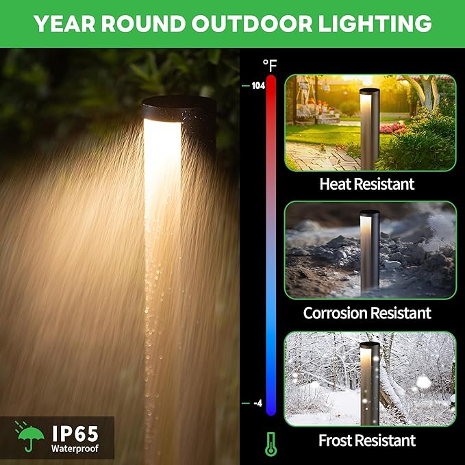 Low Voltage Pathway Lights LED Landscape Path Lights Outdoor Waterproof IP65 Wired Black Aluminum 5W 200LM for Walkway Sidewalk 4 Pack