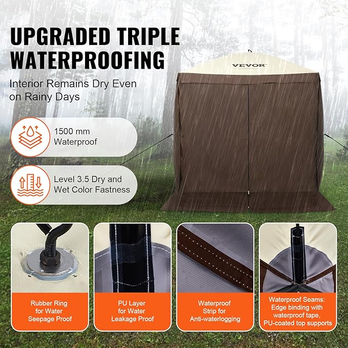 VEVOR Pop Up Gazebo Tent Pop-Up Screen Tent 4 Sided Canopy Sun Shelter with 4 Removable Privacy Wind Cloths &amp Mesh Windows 6x6FT Quick Set Screen Tent with Mosquito Netting Brown
