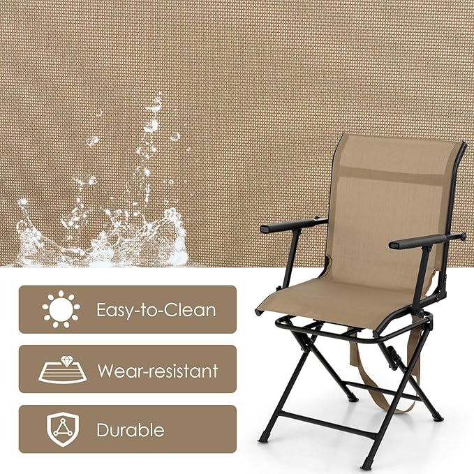 Tangkula 360-Degree Hunting Swivel Chair Ground Blind Chairs w/Armrest &amp Mesh Back Foldable Hunting Chairs w/Non-Slip Foot Pads &amp Steel Frame Portable Hunting Seats for Camping Hunting Fi