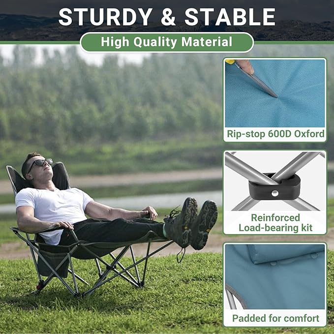 #WEJOY 2-in-1 Camping Chair Reclining Lightweight Folding Camping Chair with Adjustable Backrest &amp Footrest Camping Lounge Chair with Headrest Cup Holder Storage Bag for Beach Lawn Concert
