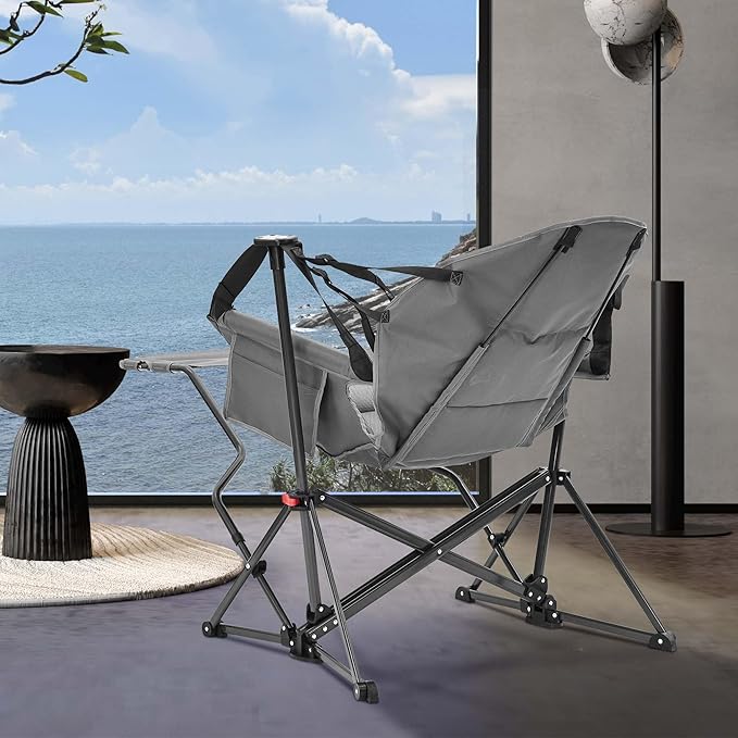 Ainfox Hammock Camping Chair with Footrest Heavy Duty Foldable Portable Rocking Hammock Chairs Outside Swinging Camp with Cup Holder Pillow for Outdoor Patio Poolside Grey Blue
