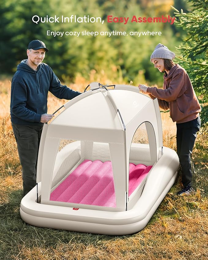 QPAU Inflatable Toddler Travel Bed with Tent Portable Kids Air Mattress with Safety Sides Ideal for Home Grandma's Camping Traveling -Includes Fast Electric Pump