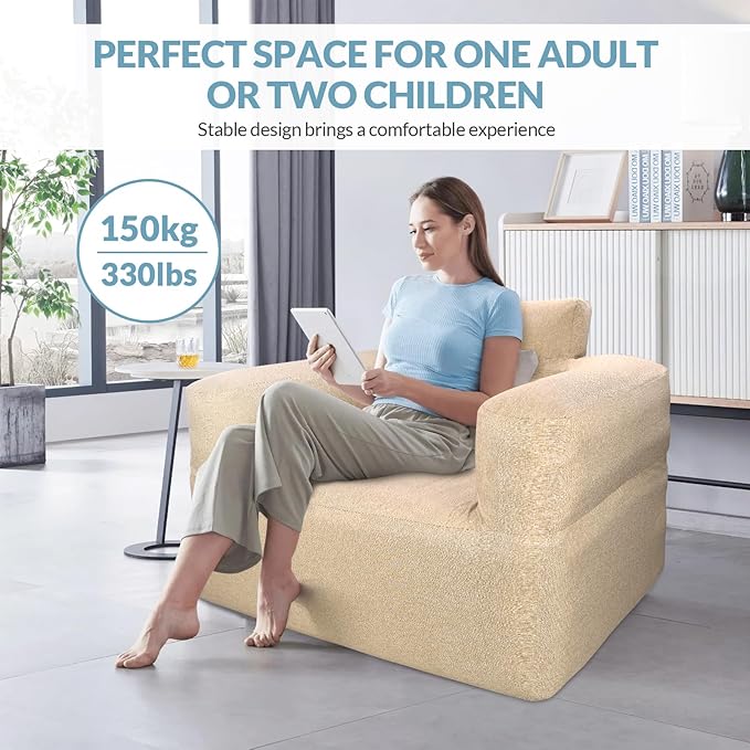 Bestrip Auto Inflatable Sofa Single Blow up Couch Lounger with Built-in Air Pump Rechargeable Air Sofa for Camping Gamging &amp Home（Khaki）