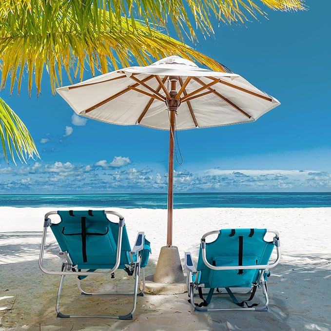 Vasitelan Outdoor Folding Backpack Beach Chair with 5 Positions Towel bar Cooler Pouch Cup HolderFolding Beach Chair with Backpack Straps (Mint Green Short)