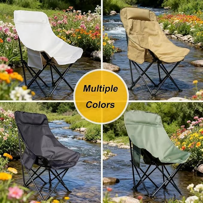 Portable Lightweight Compact Camping Foldable Chair with Carry Bag for Hiking Fishing Beach (High Back Khaki)