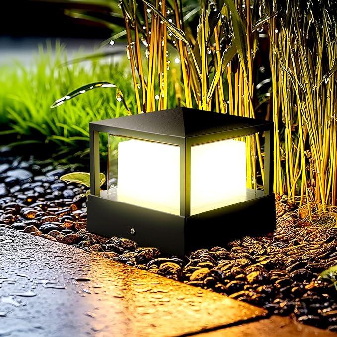 Pillar LightsSquare 6 X 6 in Outdoor Post LightOutdoor Column lamp Deck/Fence/Post Cap Lightslamp PostHigh Voltage Wired Waterproof Aluminum Post LightIP65 (Square 6.3X6..3IN)