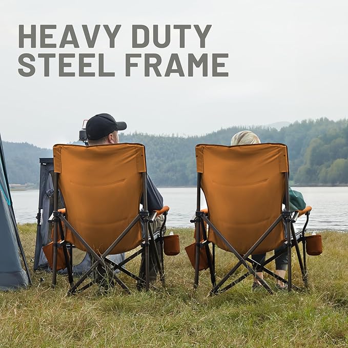 TIMBER RIDGE Oversized Folding Camping Chair High Back Heavy Duty for Adults Support up to 500lbs with Cup Holder Side Pocket Cooler Bag