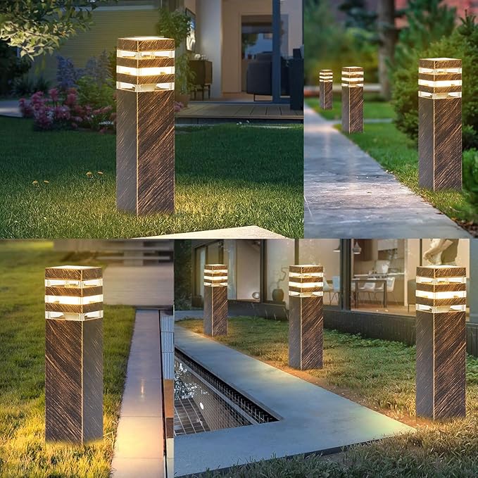 SLAWA 15In Pathway Lights Bronze E26 Outdoor Landscape Path Lights Die-Casted Aluminum Walkway Lights Modern Landscape Sideway Lighting IP65 Waterproof Patio Porch Exterior Floor Lamp with Bulbs