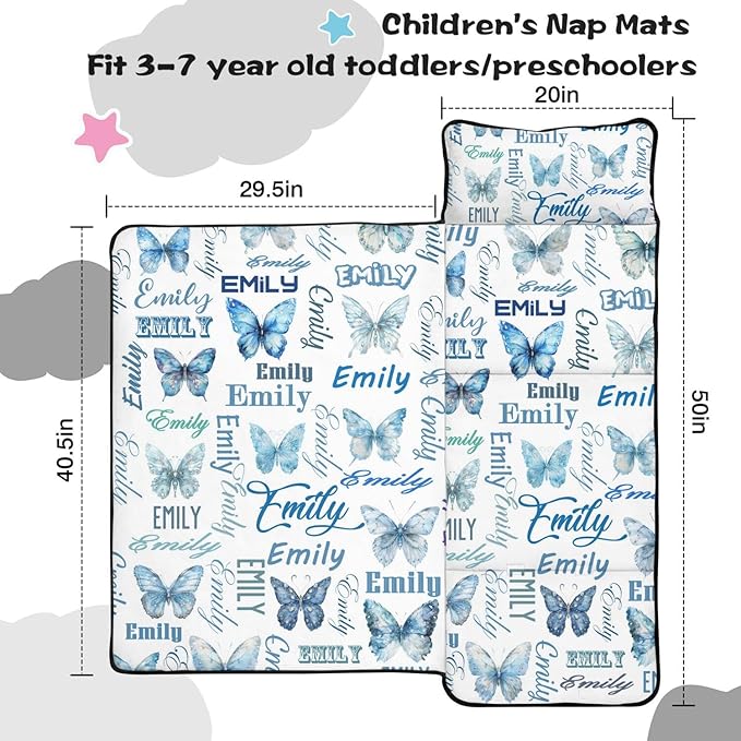 Personalized Toddler Nap Mat – Custom Name Sleeping Bag with Pillow &amp Blanket Roll-Up Nap Mats for Daycare