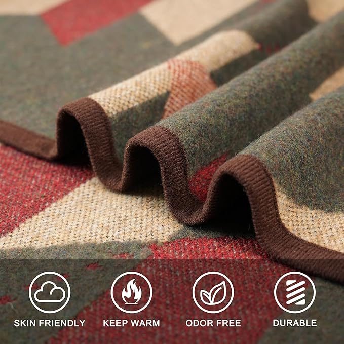 PuTian Merino Wool Camp Blanket - 51 x 63 Great for Bed Couch Camping Outdoors Travel Emergency -Large Warm Soft Washable Wool Throw