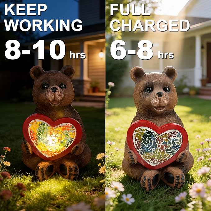 Solar Bear Garden Statues Decor for Outdoor Brown Bear Figurine Lights for Lawn Patio Yard Decoration - Unique Christmas Housewarming Gift for Grandma Wowen Mom