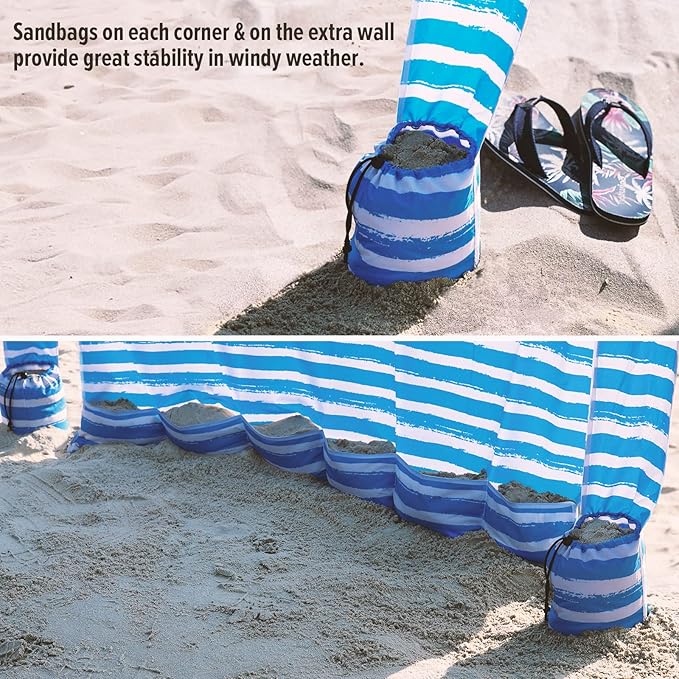 Qipi Beach Cabana - Easy to Set Up Canopy Waterproof Portable 6' x 6' Beach Shelter Included Side Wall Shade with UPF 50+ UV Protection Ultimate Sun Umbrella - for Kids Family &amp Friends