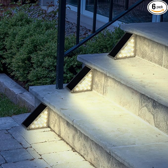 Solar Step Lights for Outside 6-Pack - LED Solar Stair Lights Outdoor Waterproof IP67 Outdoor Lighting for Walkways Deck Front Door Entryway Garden Pathways or Porch by Pure Garden