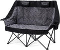 High Back Double Camping Chair Padded Folding Loveseat with Adjustable Pillows Heavy Duty 2 Person Camping Lawn Chairs for Adults with Cup Holders &amp Wine Racks for Outdoor Sports Beach Fishing