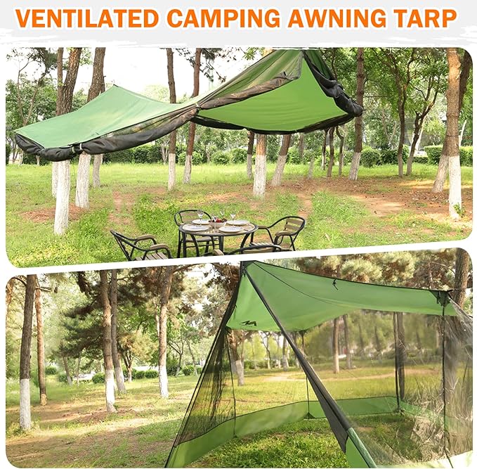 AYAMAYA Camping Tarp with Mosquito Net Large Size 18 x 11 FT Screen House for Hammock Lightweight Camping Hammock Tent Rain Fly with Bug Netting for Picnics Backyards Backpacking Beach
